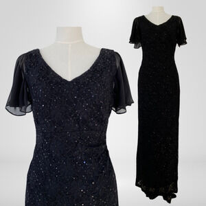 Vintage Womens‎ Whimsigoth Lace Maxi Dress Size 5 Sequins Empire Waist 90s Glam
